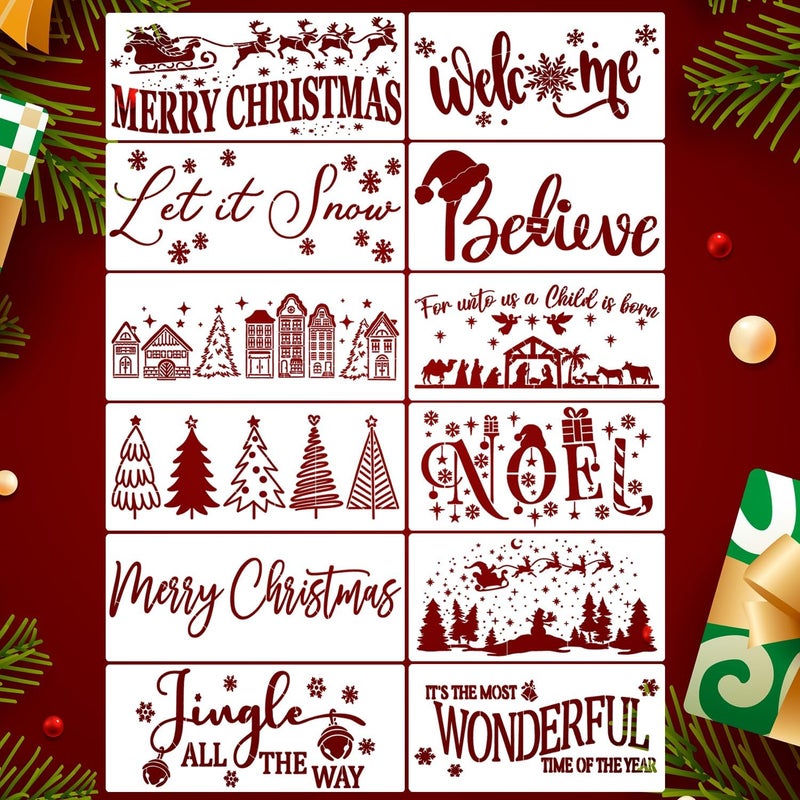 SUNVERSE Christmas Stencils for Crafts Reusable Christmas Doormat Stencils Xmas Holiday Stencil for Painting on Wood Door Mats Fabrics Decor - Image 1